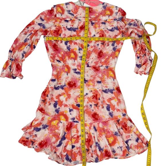 Betsey Johnson Dress Sunset Floral Wrap Pink Purple Ruffle Nwt $99 Sz 4 - Picture 12 of 15